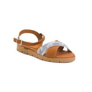 HELENE ROUGE Spain Leather Cross Band Comfort Sandals With Ankle Strap